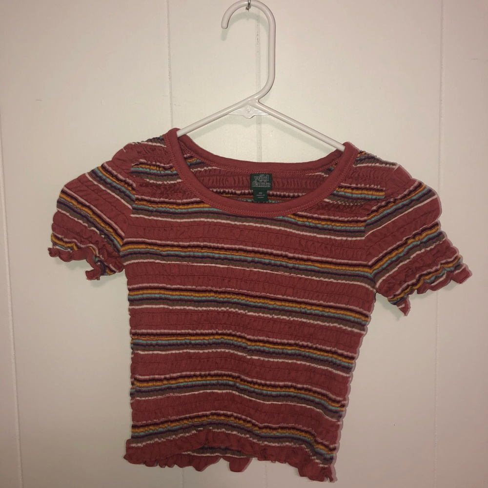 S small multicolored striped crop top